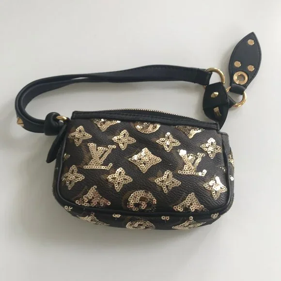 EXTREMELY RARE Louis Vuitton Gold sequins logo monogram mini pochette purse - Picture 3 of 9